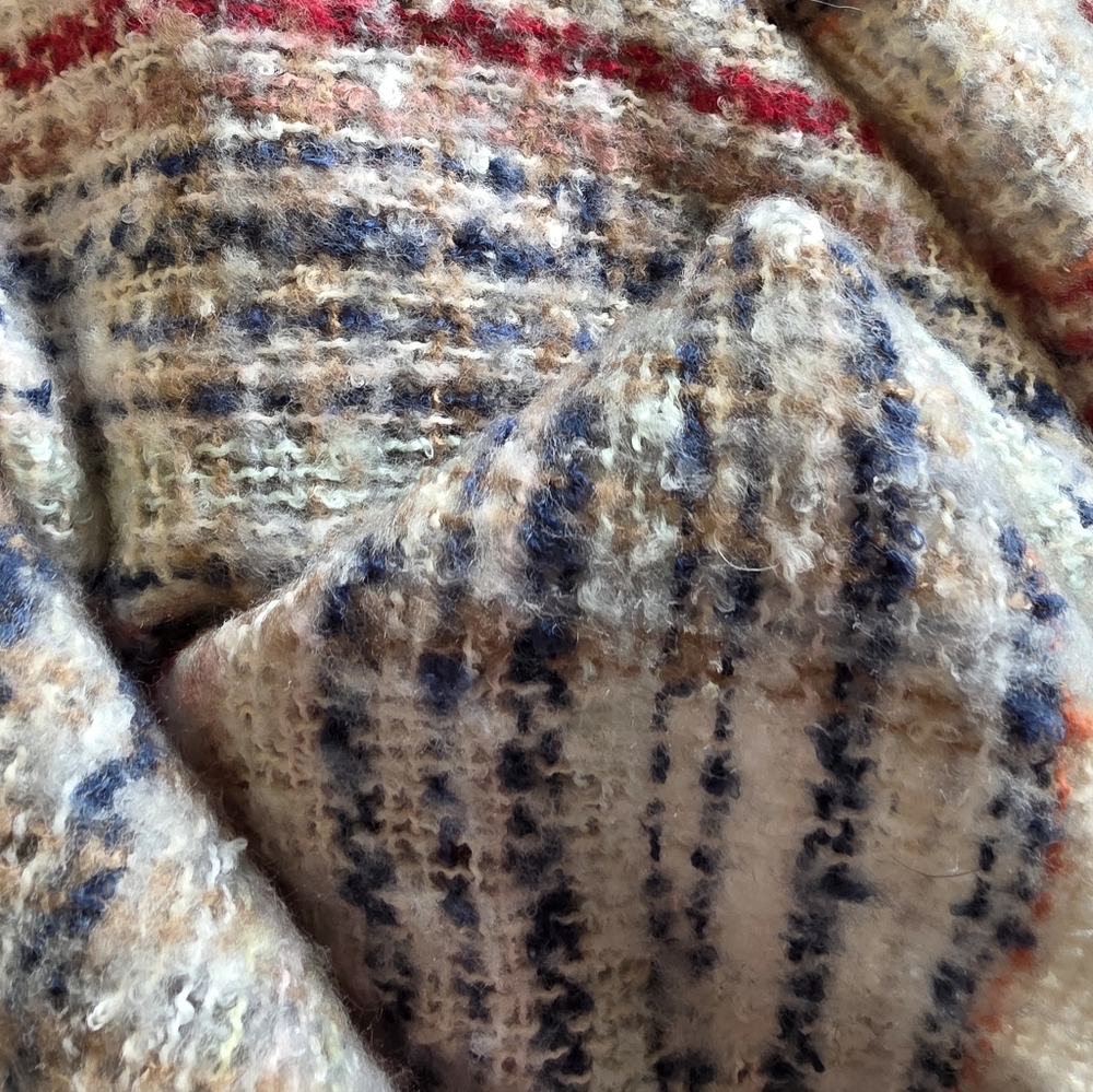 Modena Multi-colored Plaid Blanket Scarf or Wrap Featuring Frayed Fringe Edges - Picture 5 of 6